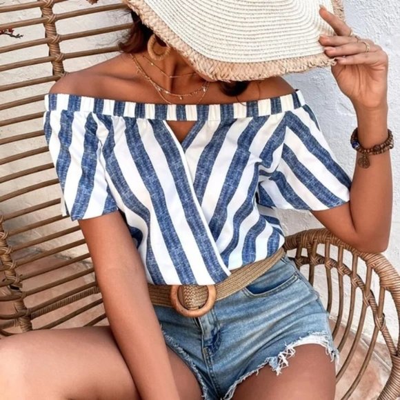 Boho Stripes Off Shoulder Top - Picture 1 of 4